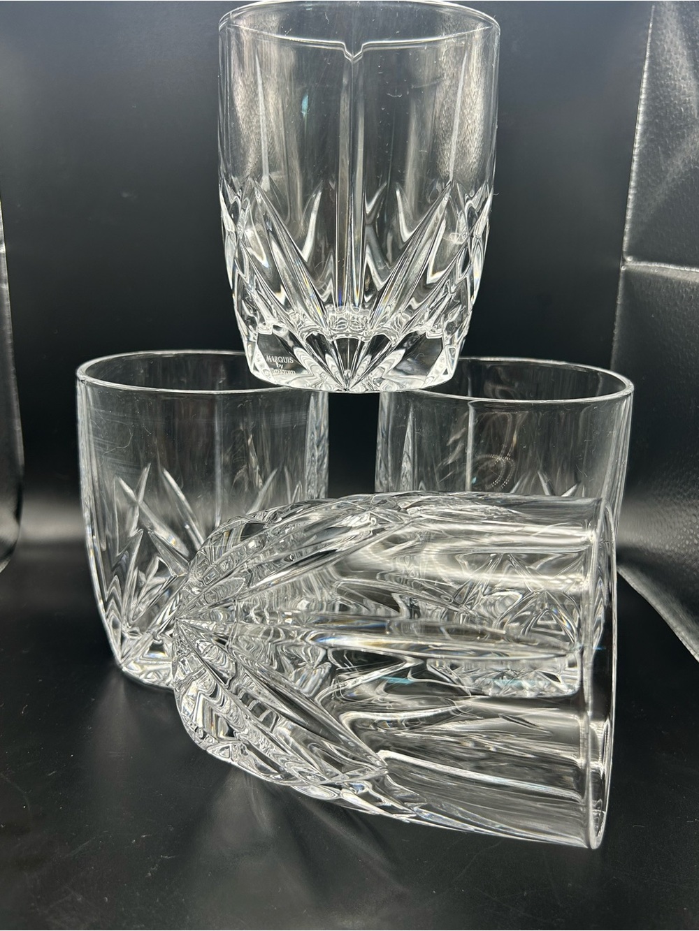 (4)WATERFORD MARQUIS BROOKSIDE OVERSIZED DOUBLE OLD FASHIONED CRYSTAL GLASSES